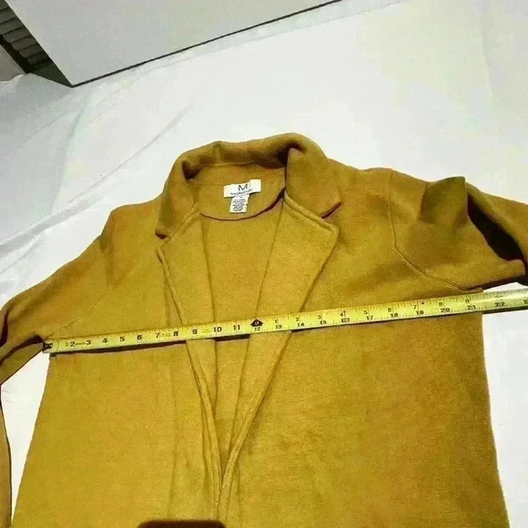 Magaschoni Cotton Wool Blend Cardigan Sweater Womens M Yellow Open Front - Picture 7 of 9
